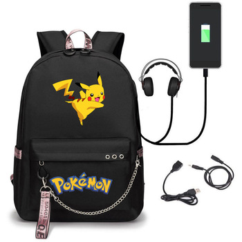 Cartoon Pokemon USB Port Backpack Anime School Pikachu Students Outdoor Shoulder Bag Fashion Capacity Mochila